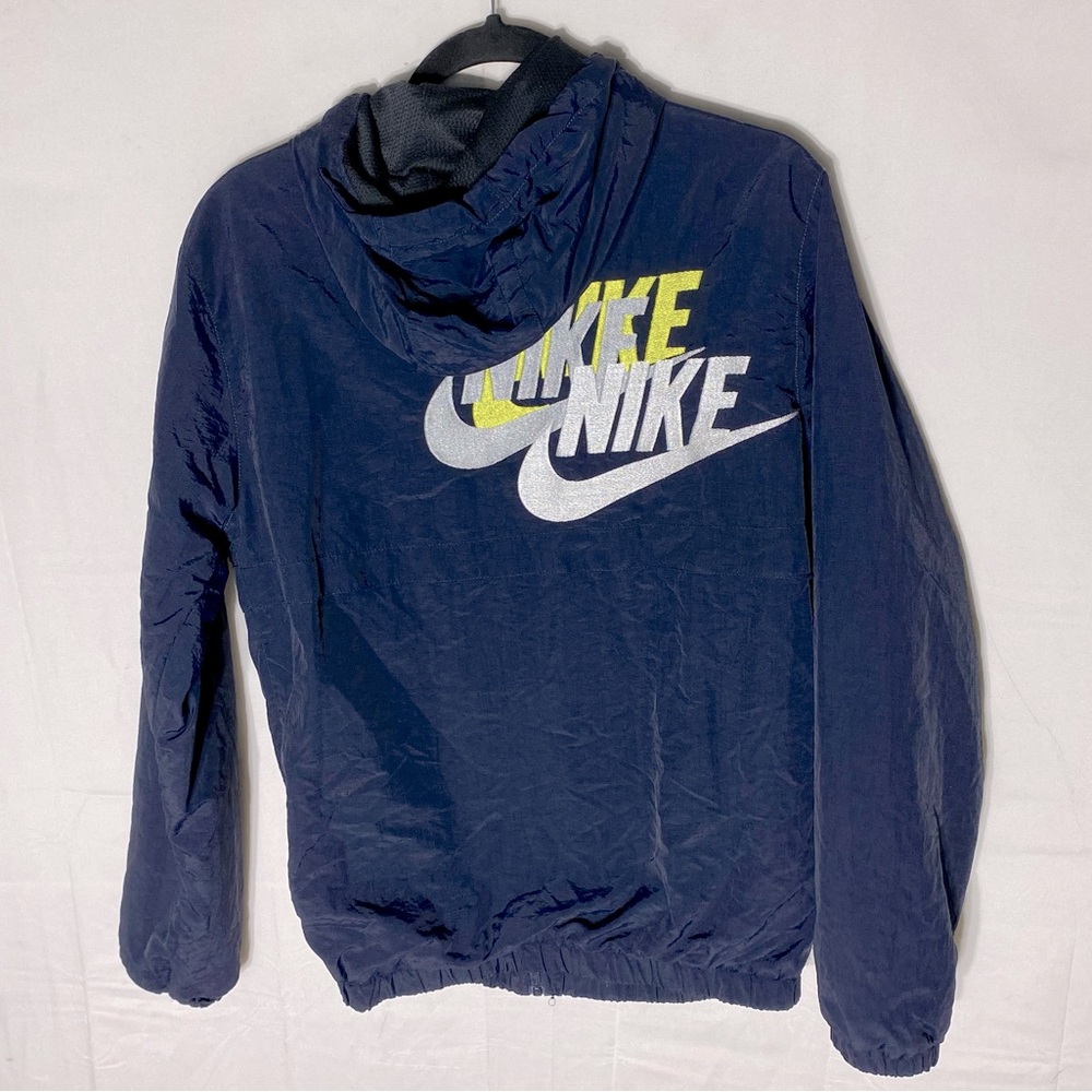 Vintage Nike Blue Hooded Embroidered Logo Windbreaker Full Zip Track Jacket S